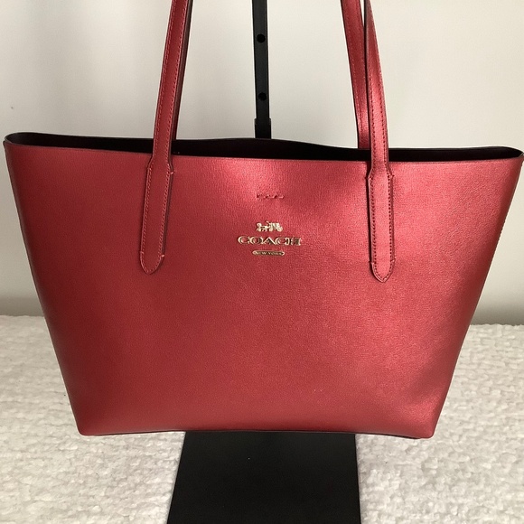 Coach Metallic Avenue Tote (Red) - Picture 3 of 8